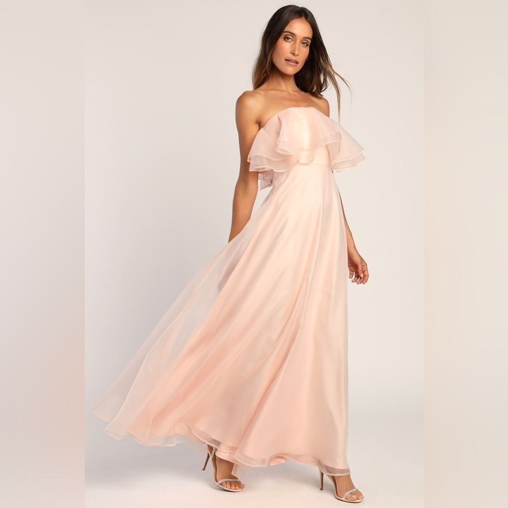 NWOT Lulus Sweet Passion Light Pink‎ Organza Maxi Dress - Picture 3 of 10